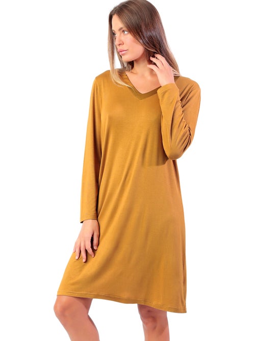Chemise de nuit manches longues lisos - Kiabi Chemise de nuit manches longues lisos - Kiabi