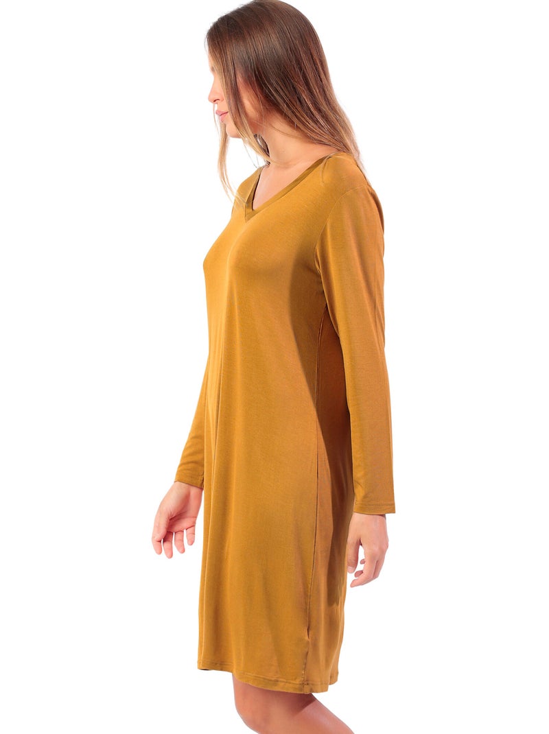 Chemise de nuit manches longues lisos Marron - Kiabi