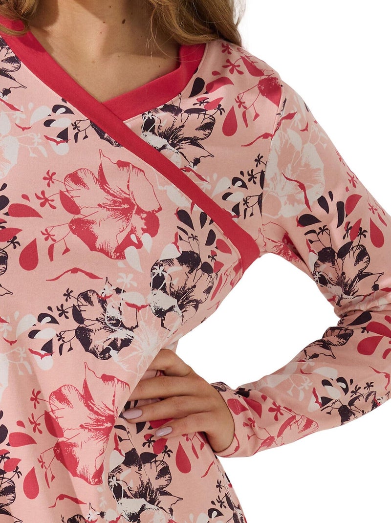 Chemise de nuit manches longues ocean Orange corail - Kiabi