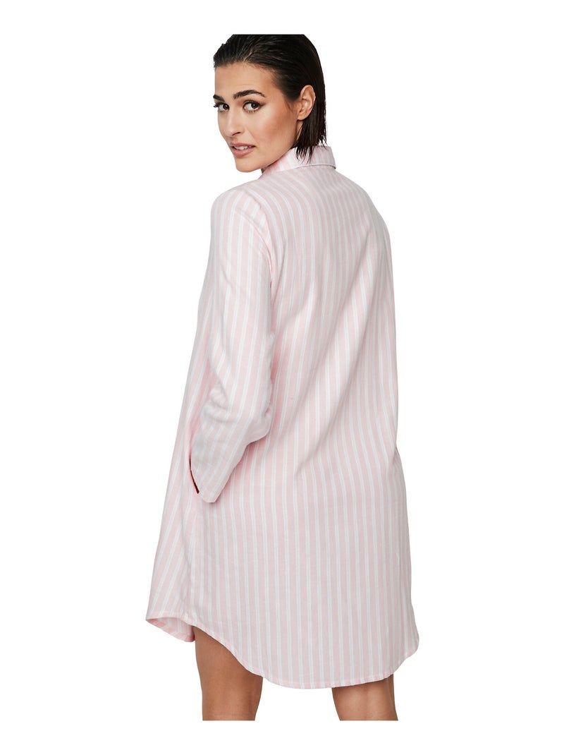 Chemise de nuit manches longues p105 oxford Rose - Kiabi