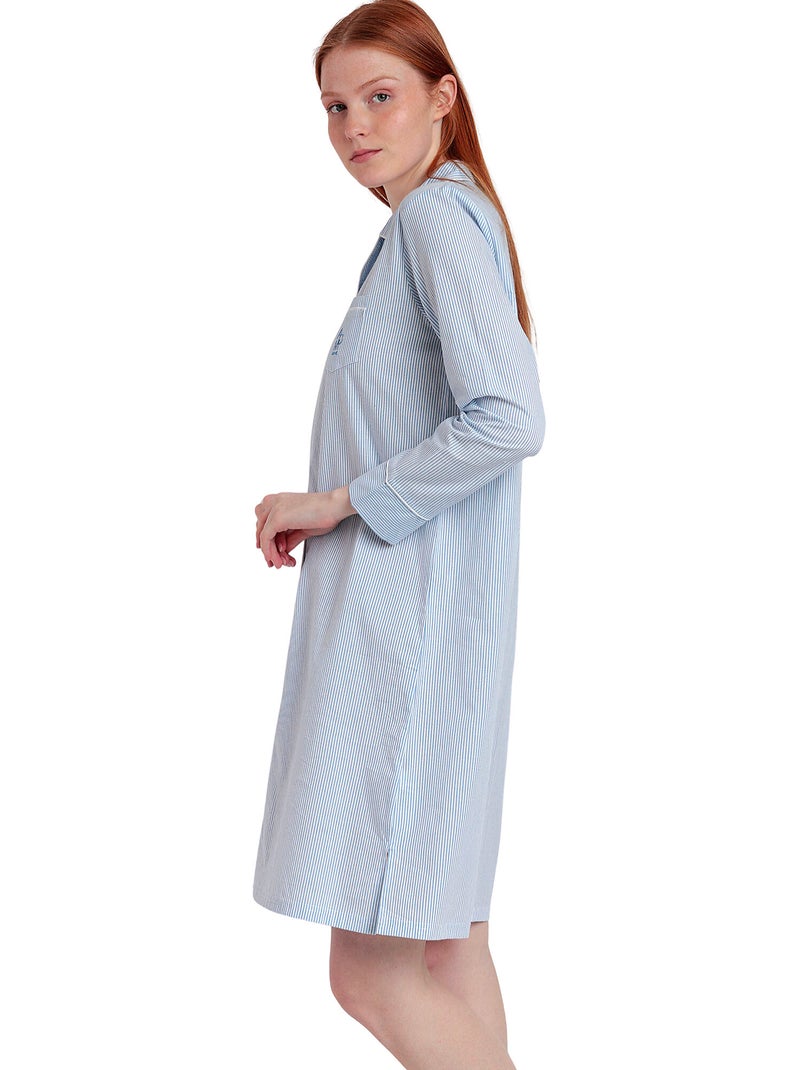 Chemise de nuit manches longues stripes home Bleu - Kiabi