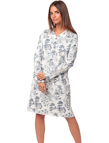 Chemise de nuit manches longues toile de jouy