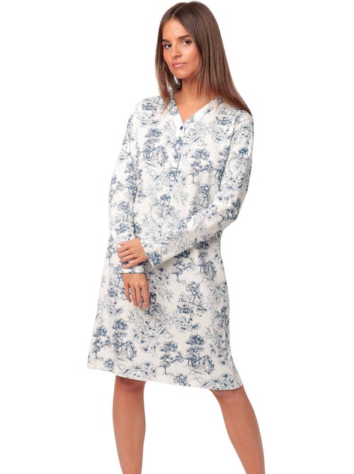 Chemise de nuit manches longues toile de jouy - Kiabi Chemise de nuit manches longues toile de jouy - Kiabi