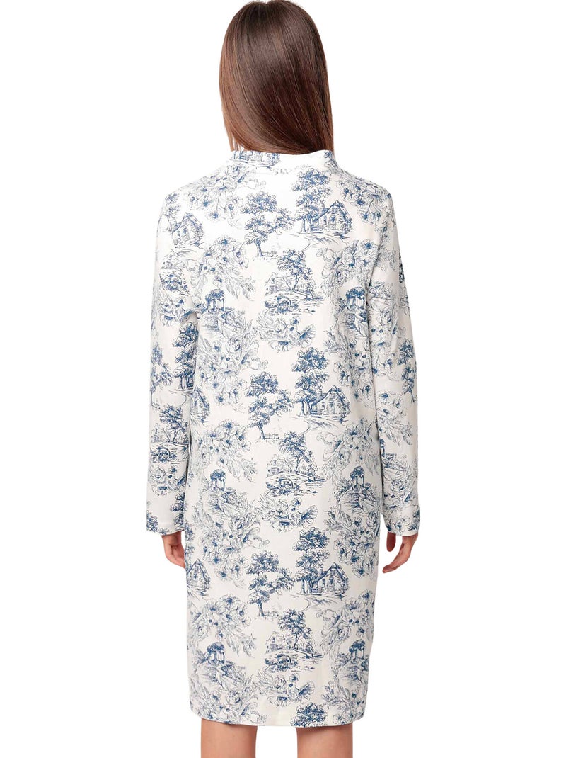 Chemise de nuit manches longues toile de jouy Bleu - Kiabi