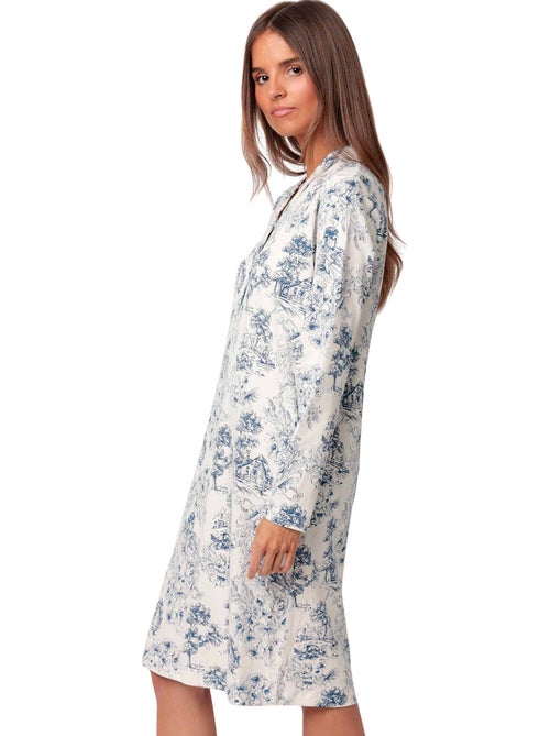 Chemise de nuit manches longues toile de jouy - Kiabi Chemise de nuit manches longues toile de jouy - Kiabi