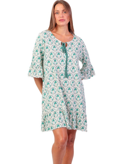 Chemise de nuit manches mi-longues palm mosaic - Kiabi