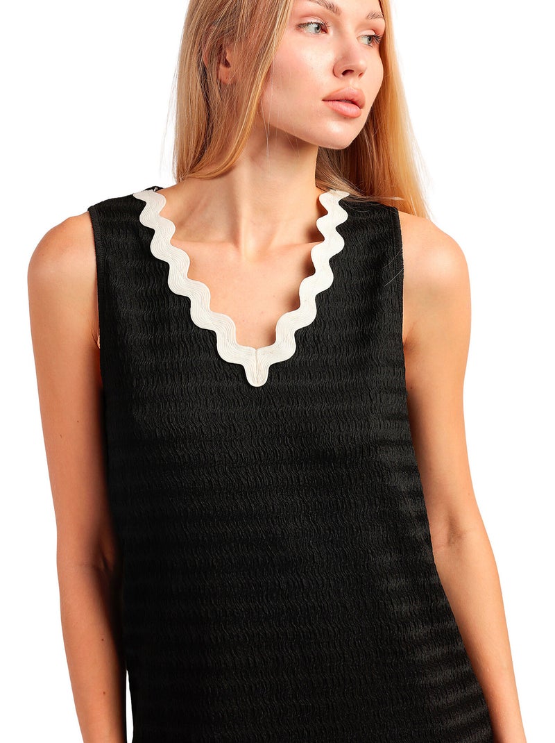 Chemise de nuit sans manches luxe waves Noir - Kiabi