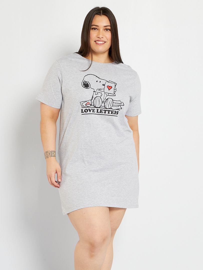 Chemise de nuit 'Snoopy' gris chiné - Kiabi