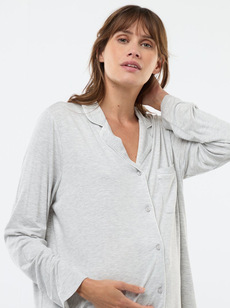 Chemise de nuit unie de maternité Gris - Kiabi