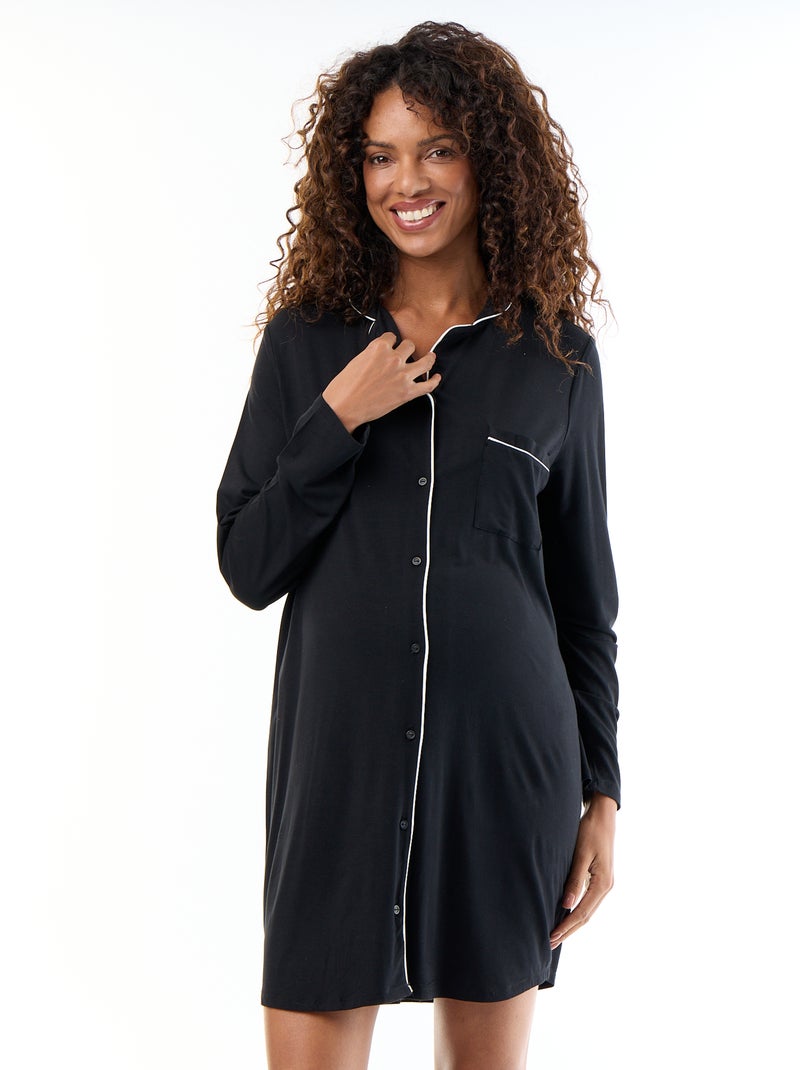 Chemise de nuit unie de maternité Noir - Kiabi