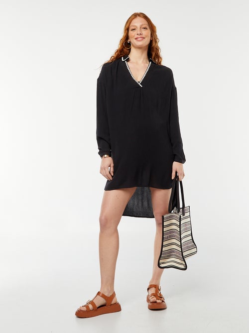 Chemise de plage longue avec encolure brodée - Kiabi
