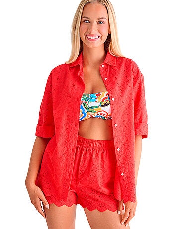 Chemise de plage manches trois quarts panama