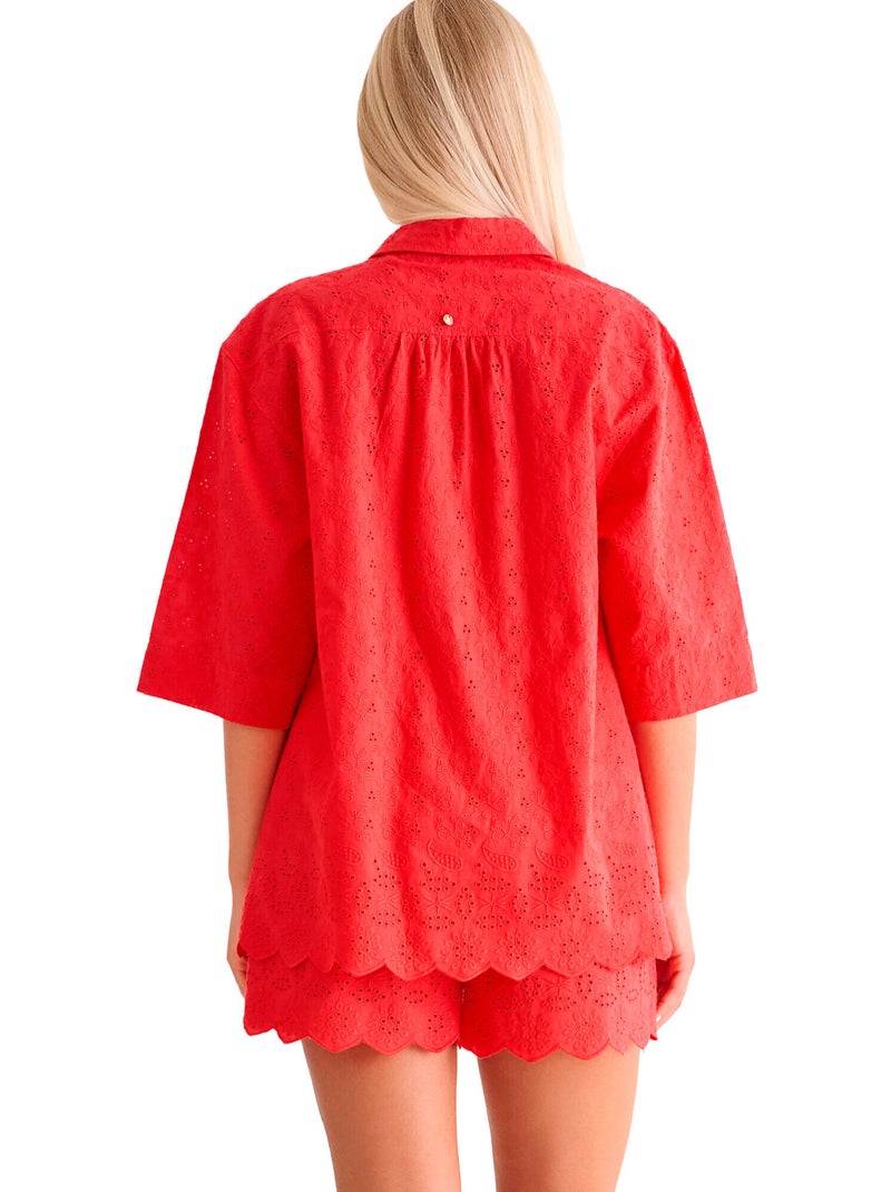 Chemise de plage manches trois quarts panama Rouge - Kiabi