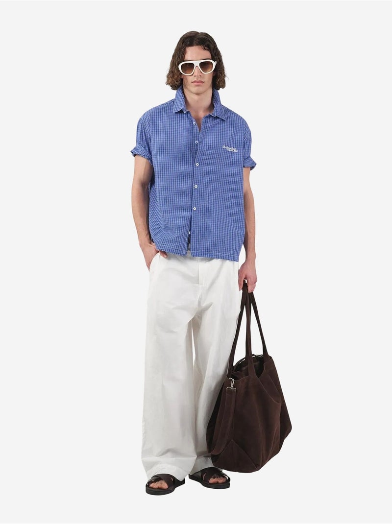 Chemise décontractée à carreaux boutonnée à manches courtes giesto Bleu électrique - Kiabi