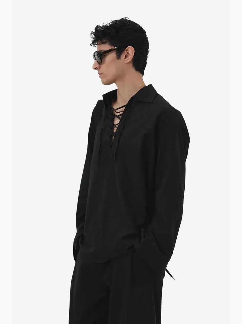 Chemise décontractée à manches longues avec lien à nouer giesto Noir - Kiabi