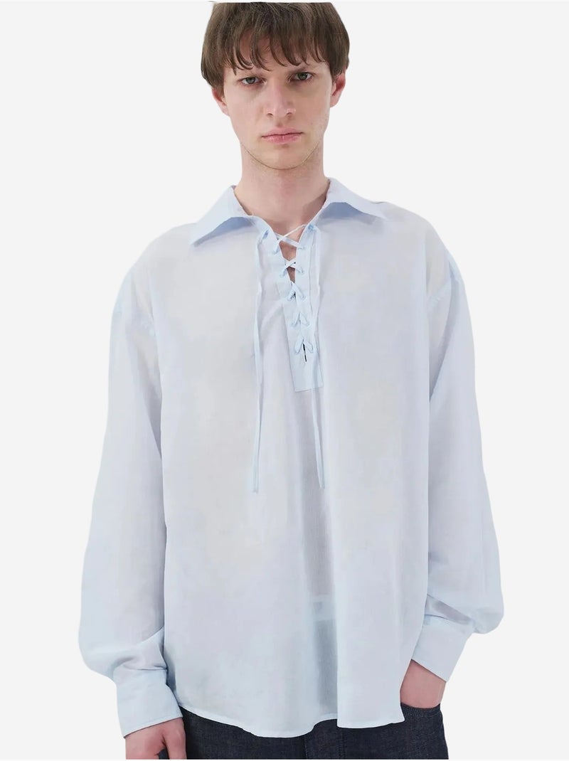 Chemise décontractée à manches longues coupe ample avec détail noué giesto Bleu pastel - Kiabi