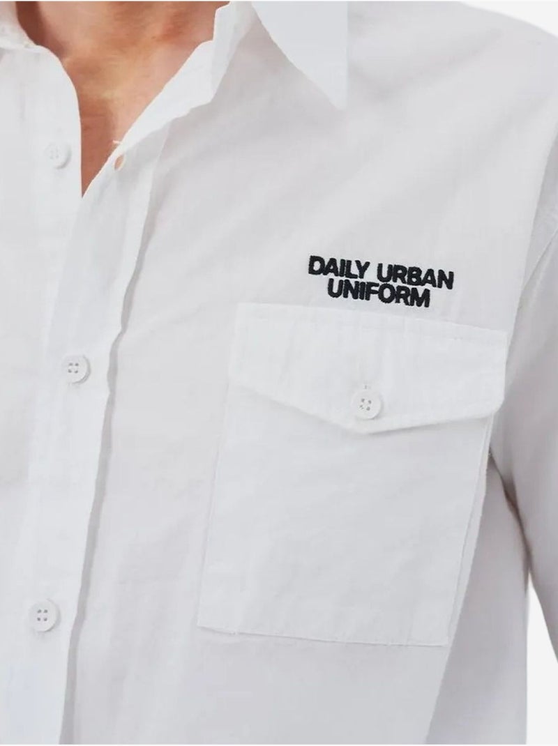 Chemise décontractée à manches longues en coton avec poche giesto Blanc - Kiabi