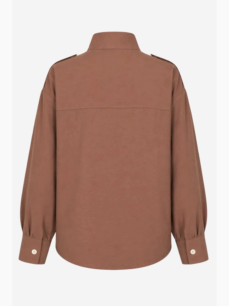 Chemise décontractée boutonnée à col mandarin mixray Marron clair - Kiabi