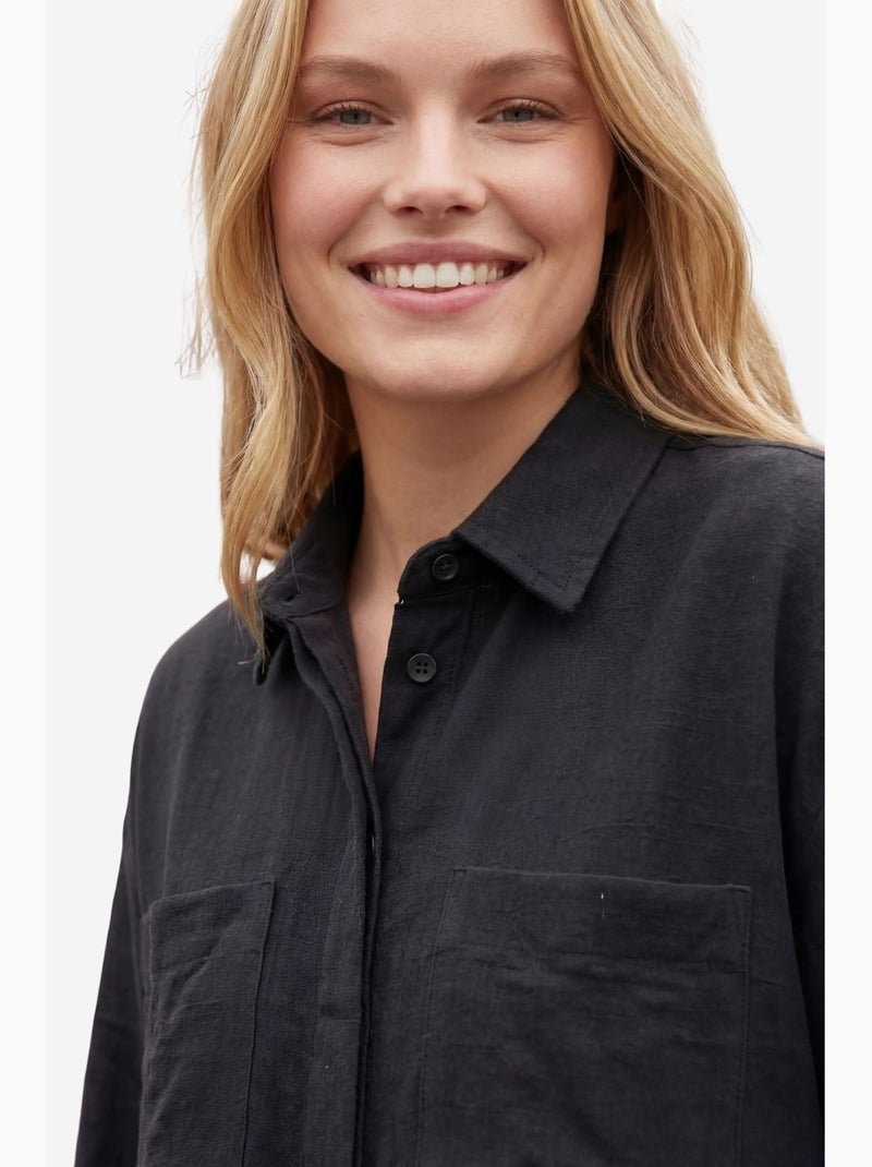 Chemise décontractée boutonnée en lin mélangé avec poche my fashion Noir - Kiabi