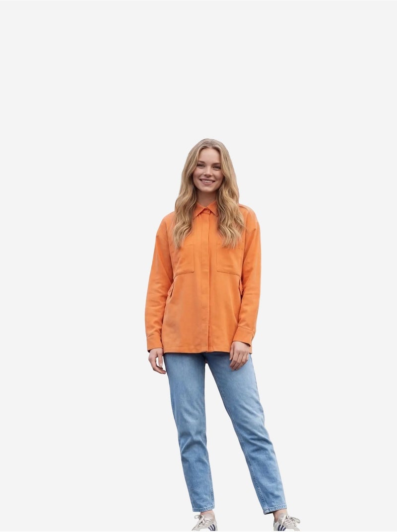 Chemise décontractée boutonnée en lin mélangé avec poche my fashion Rouge brique - Kiabi