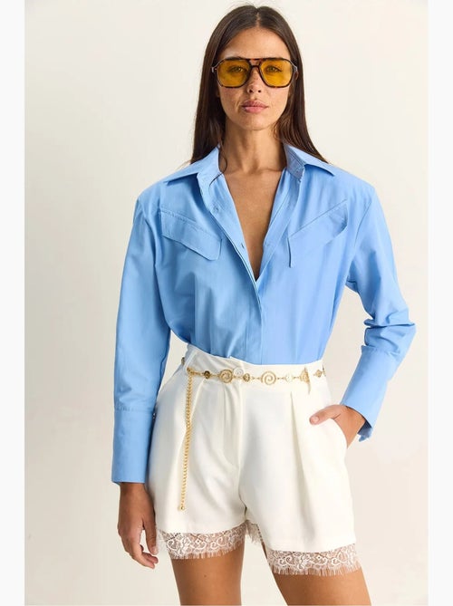 Chemise décontractée en popeline boutonnée à manches longues avec poche lucci - Kiabi