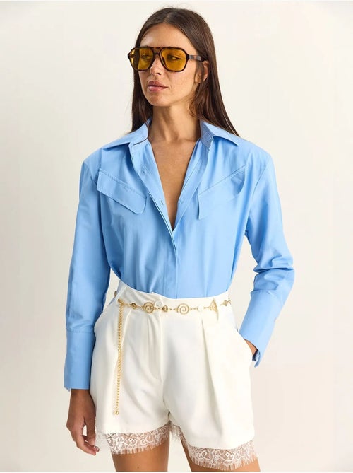 Chemise décontractée en popeline boutonnée à manches longues avec poche lucci - Kiabi