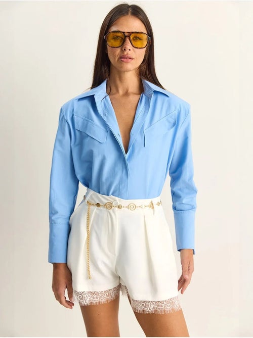 Chemise décontractée en popeline boutonnée à manches longues avec poche lucci - Kiabi
