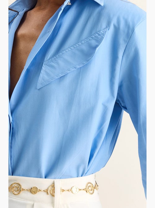 Chemise décontractée en popeline boutonnée à manches longues avec poche lucci - Kiabi