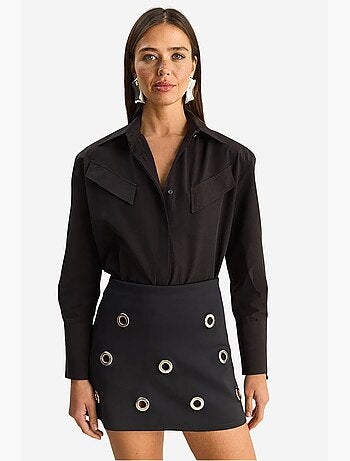 Chemise décontractée en popeline boutonnée à manches longues avec poche lucci