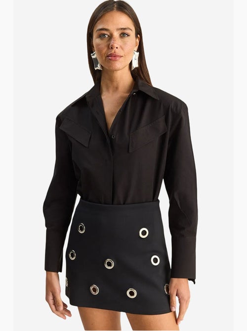 Chemise décontractée en popeline boutonnée à manches longues avec poche lucci - Kiabi