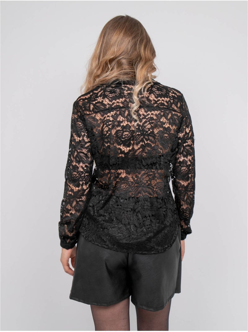 Chemise dentelle florale transparente olirose Noir - Kiabi