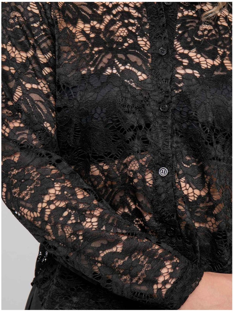 Chemise dentelle florale transparente olirose Noir - Kiabi