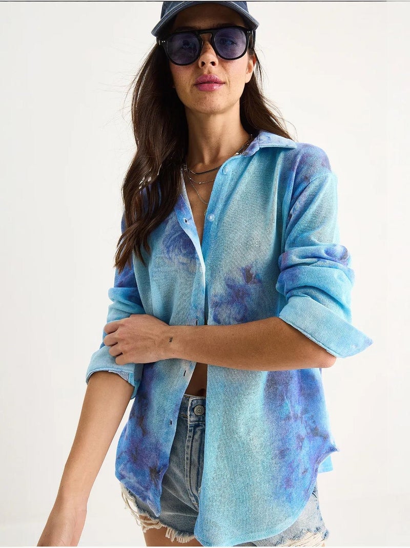 Chemise d'été en tricot à imprimé numérique lucci Bleu pastel - Kiabi