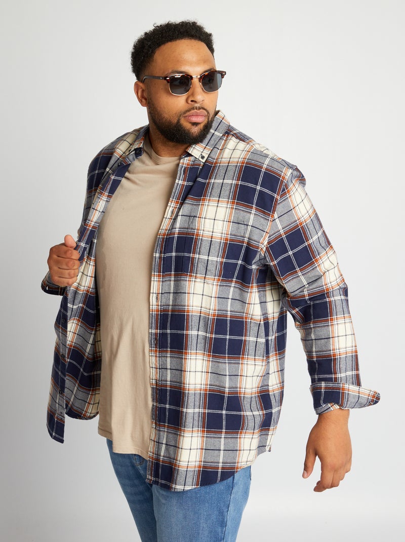 Chemise droite à carreaux Bleu/beige - Kiabi