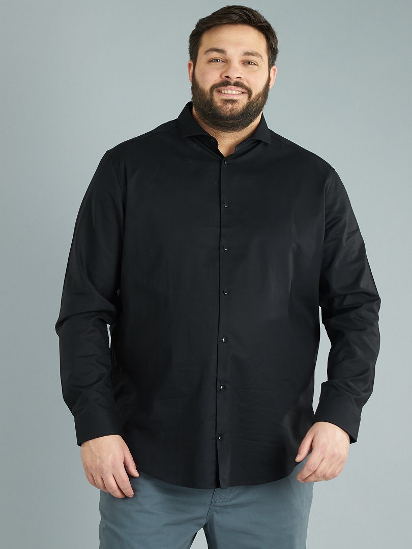 Chemise droite en coton piqué noir - Kiabi