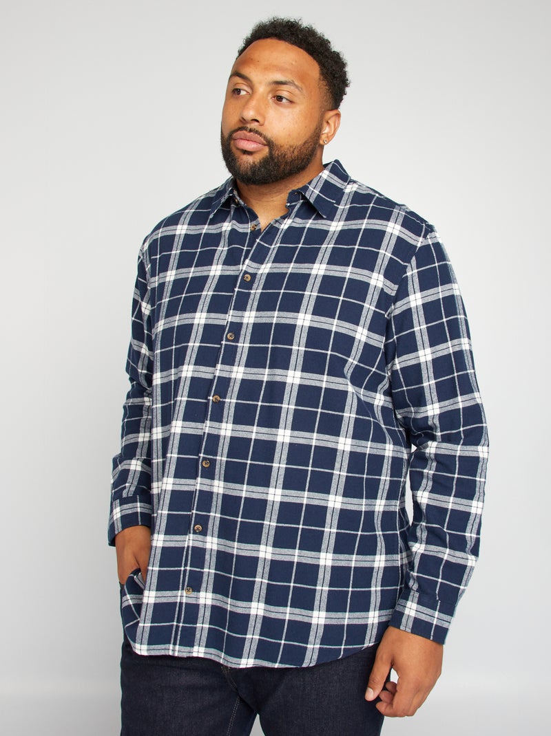 Chemise droite en flanelle à carreaux Bleu marine/bleu/blanc - Kiabi