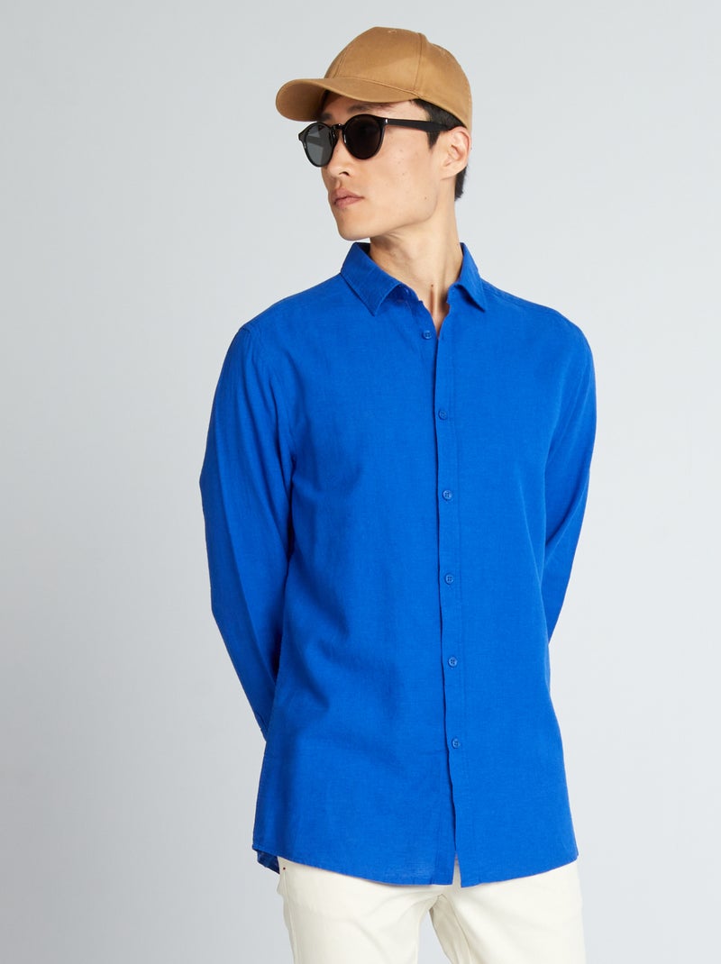 Chemise droite en lin et en coton bleu - Kiabi