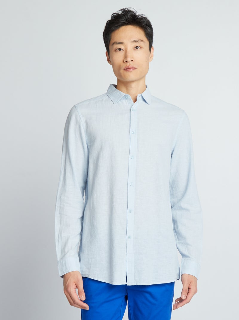 Chemise droite en lin et en coton Bleu ciel - Kiabi