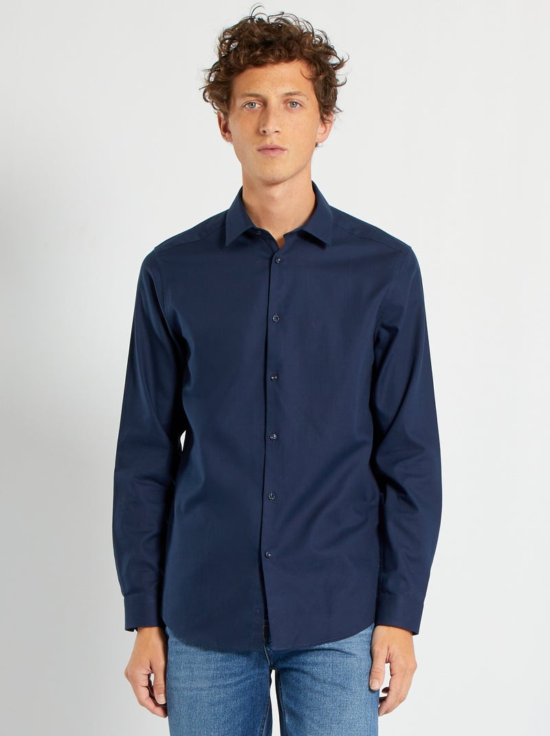 Chemise droite unie Bleu marine - Kiabi