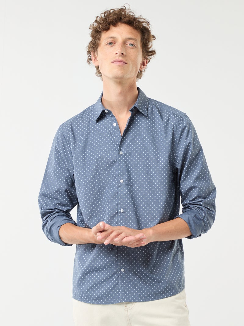 Chemise droite/regular à pois Gris - Kiabi