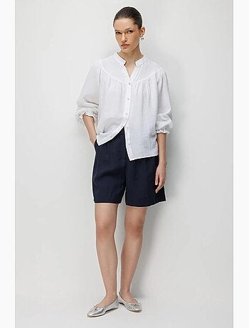 Chemise en coton à col mao et boutons mixray