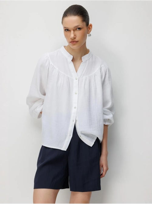 Chemise en coton à col mao et boutons mixray - Kiabi