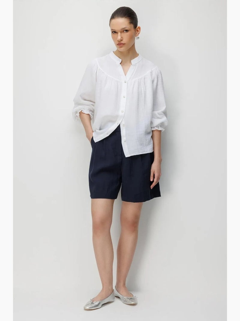 Chemise en coton à col mao et boutons mixray Blanc - Kiabi