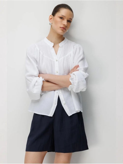 Chemise en coton à col mao et boutons mixray - Kiabi
