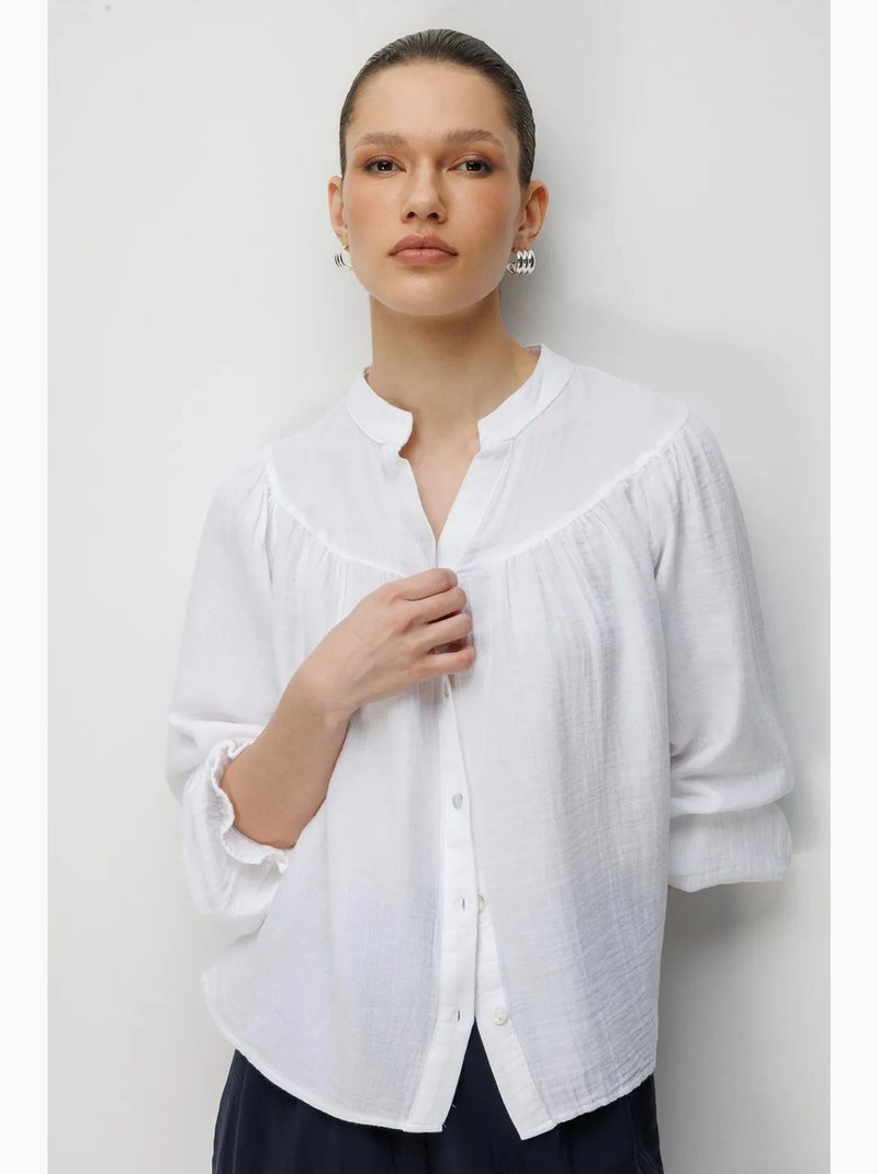 Chemise en coton à col mao et boutons mixray Blanc - Kiabi