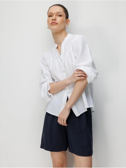 Chemise en coton à col mao et boutons mixray - Kiabi