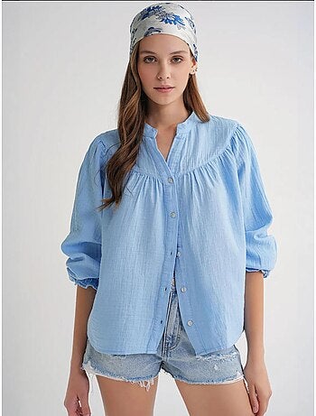 Chemise en coton à col mao et boutons mixray