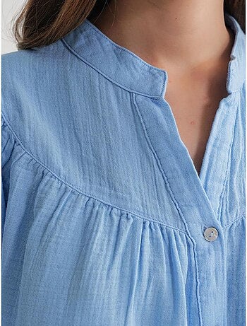 Chemise en coton à col mao et boutons mixray