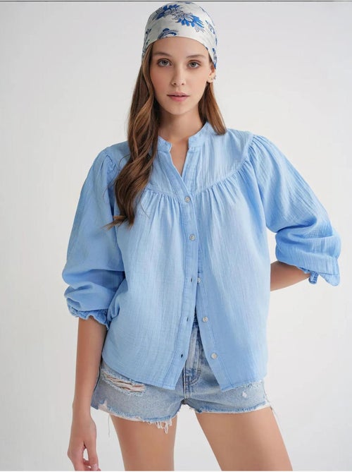 Chemise en coton à col mao et boutons mixray - Kiabi