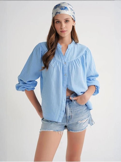 Chemise en coton à col mao et boutons mixray - Kiabi